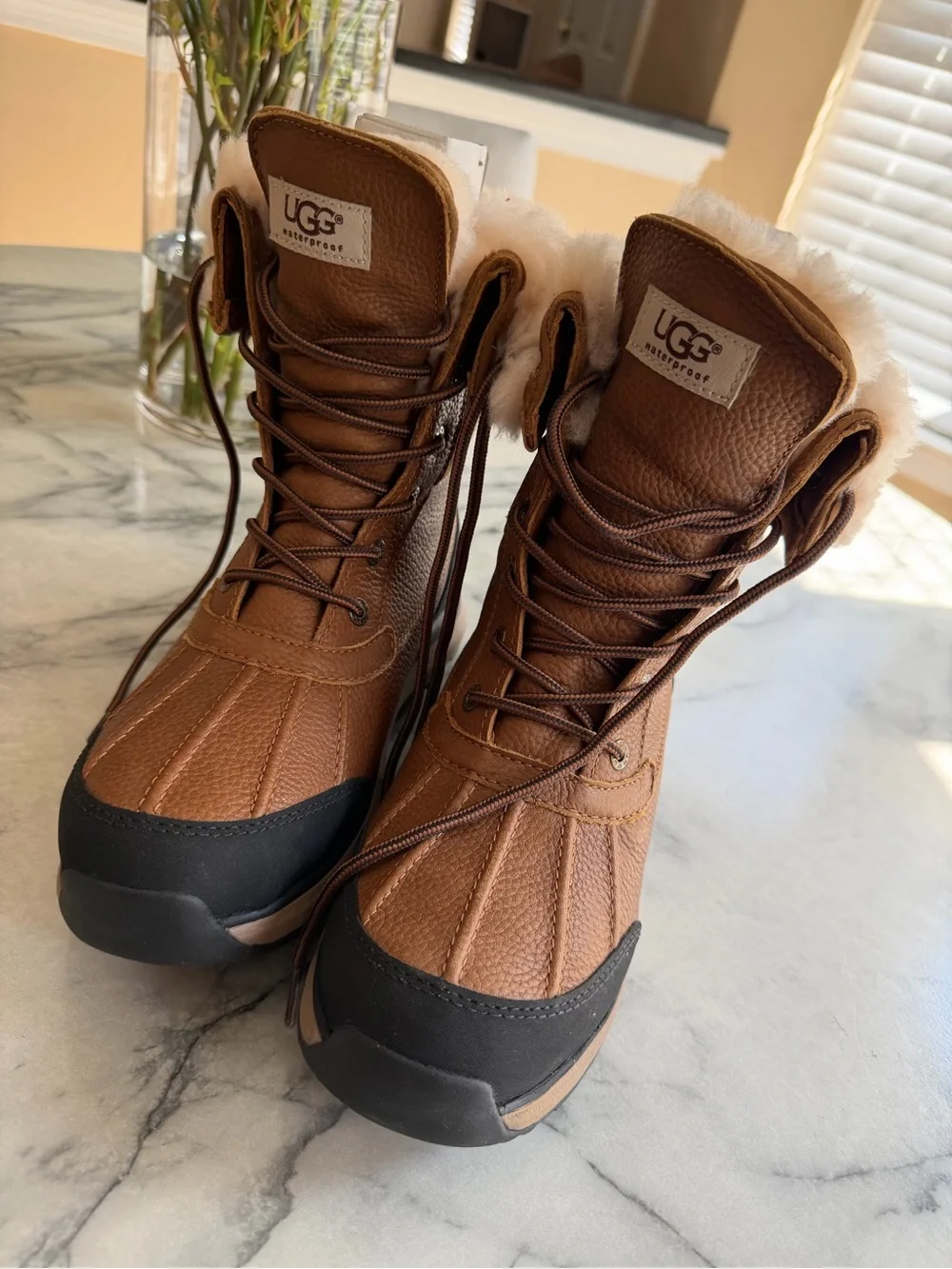 UGG Women's Brown Waterproof Lace-Up Winter Boots, SZ 10, NEW